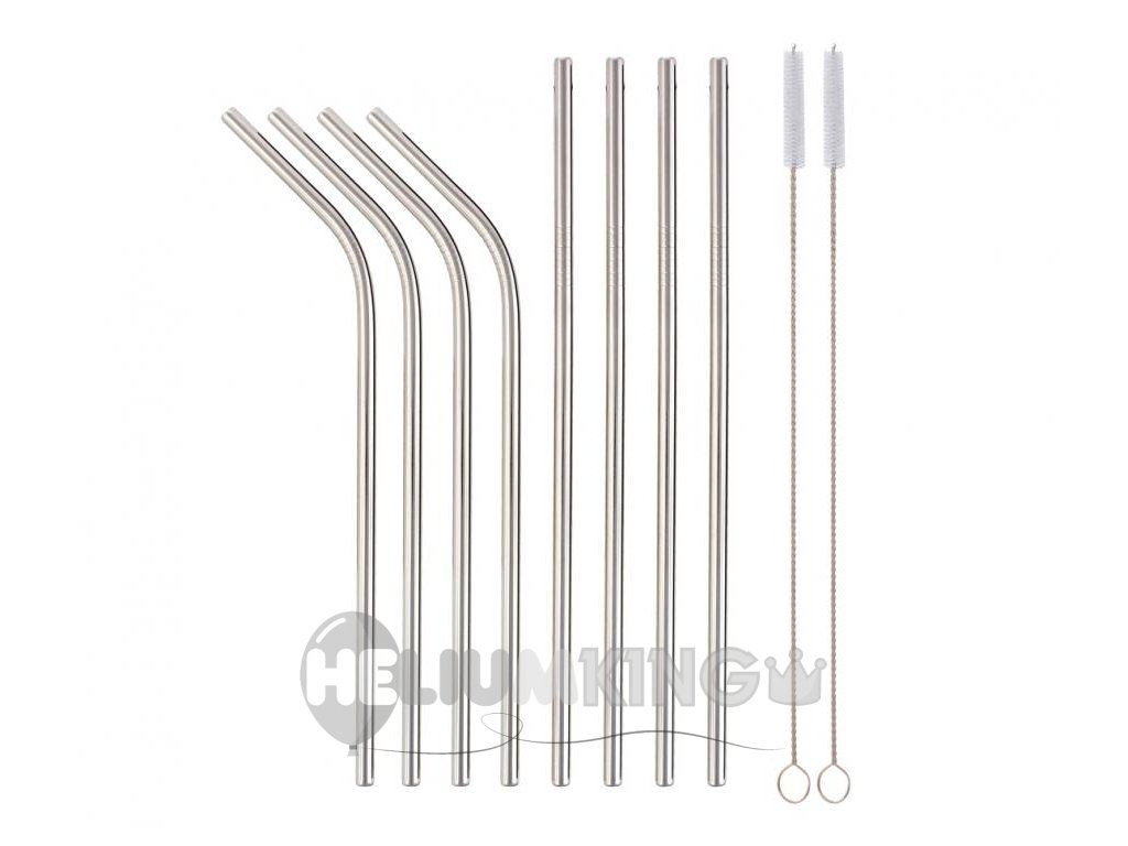 Komplet srebrnih kovinskih slamic s krtačko - 8 kosov