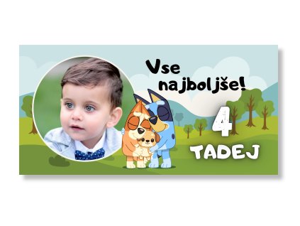 Rojstnodnevni transparent s fotografijo - Bluey