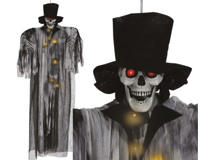 Viseča LED dekoracija - Okostnjak s klobukom 180 cm