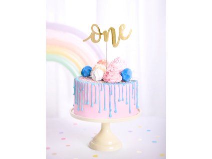 Okrasek za torto za prvi rojstni dan - One zlata 19 cm
