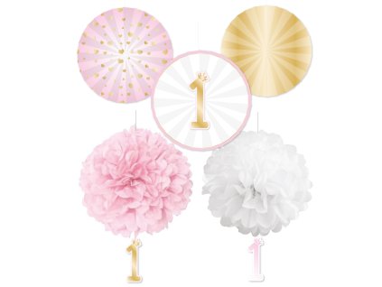 Viseča dekoracija - 1. rojstni dan, rozete, roza