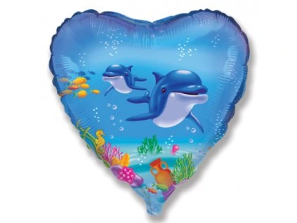 Fóliový balón srdce - Delfíny