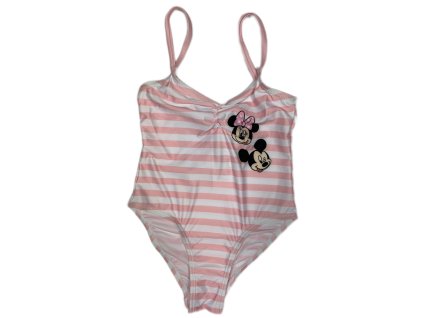 Jednodielne plavky - Minnie Mouse pruhované ružové (Velikost - otroci 104/110)
