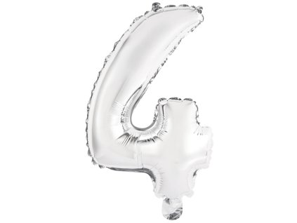 26964 mini foliovy balon cislo 4 strieborny 33 cm