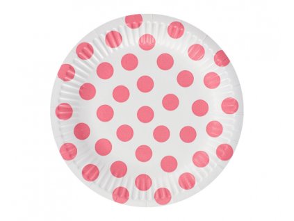 Papirnati krožniki - Beli z roza pikami 18 cm 6 kosi