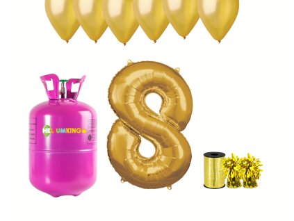 Helijev set za zabavo za 8. rojstni dan z zlatimi baloni