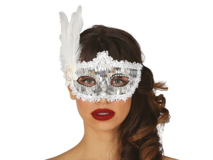 Šal s srebrnimi bleščicami in belim perjem