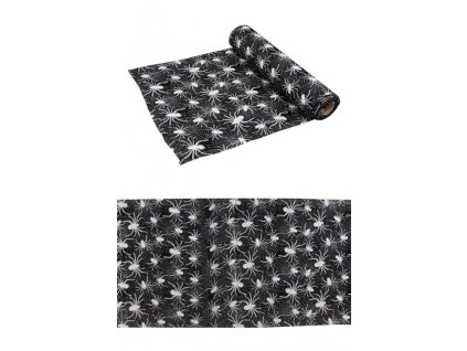 jute table runner white silver glitter spiders 28cm x 3m