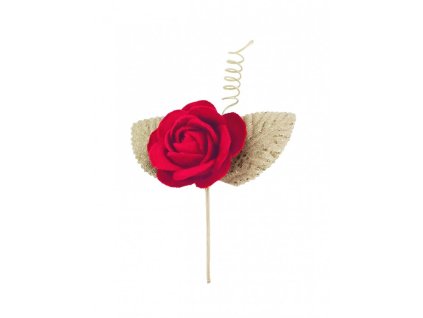 red rose on stem w golden leaves 4 5cm x 11cm
