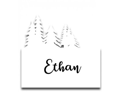 set 6 table place cards white trees 8cm x 8cm