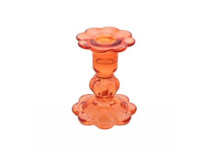 tangerine glass taper candle holder flower shape dia 8cm x 10cm
