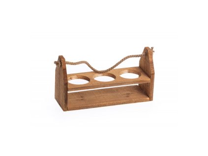 wooden holder 3 spaces w jute handle 32x12x18cm