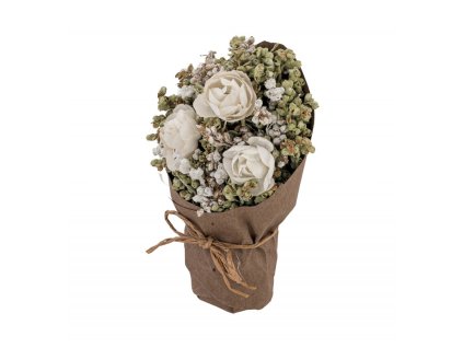 white roses bouquet in paper wrap 7 5cm x 5 5cm x 13cm