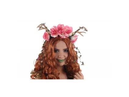 horns headband white pink roses