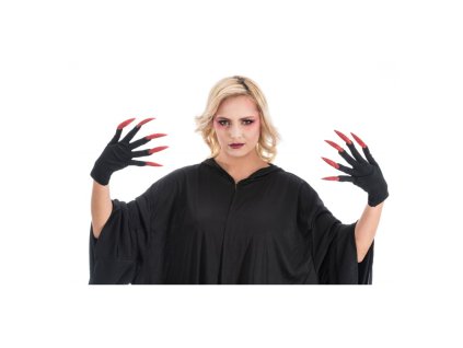 halloween black gloves glittered red nails