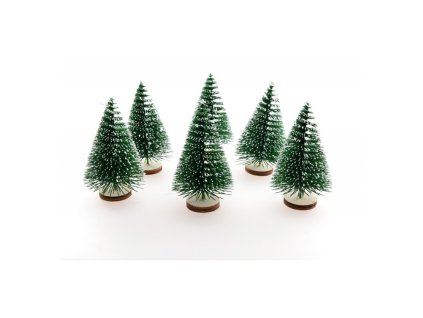 sachet 6 mini sapins de table paillettes vert pointe neige 4cm x 7cm