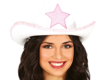 Beli kavbojski klobuk - Pink Star