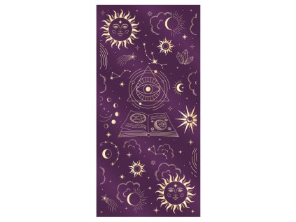 chemin de table mystique velours violet impression or 28cm x 3m