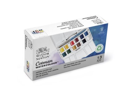 094376954364 W&N COTMAN WATERCOLOUR 12HP PALETTE POCKET SET [ANGLE]