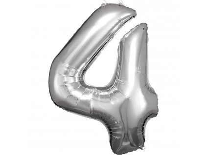 Balónik fóliový narodeninové číslo 4 strieborný 86cm