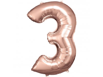 Balónik fóliový narodeninové číslo 3 ružovo-zlatý 86 cm