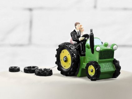 Ozdoba na tortu - Novomanželia na traktore