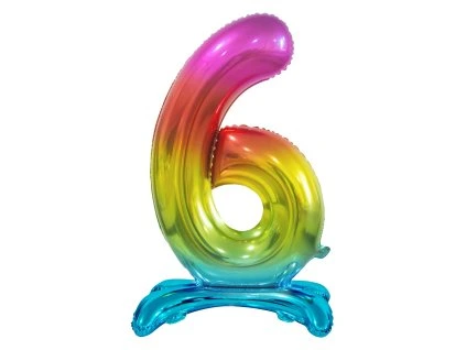 Samostojaci fóliový balón 6 dúhový 74 cm
