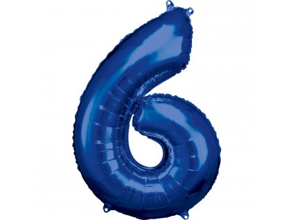 Balónik fóliový narodeninové číslo 6 modrý 86 cm