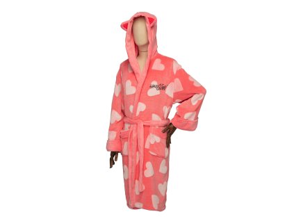 92991 Harley Quinn Cosy Heart Birds of Prey Hooded Bathrobe Pink AOP Ears on Hood Front