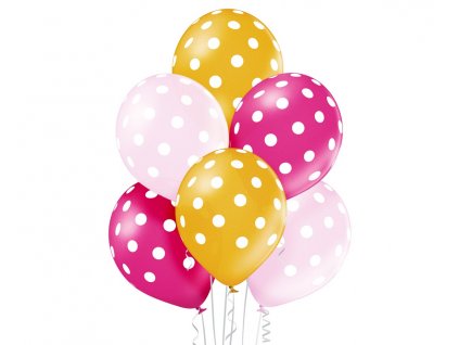 Sada latexových balónov - ružové, žlté bodky 6 ks