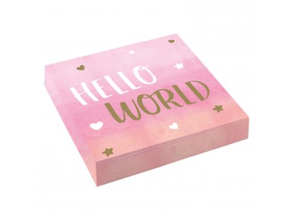 Servítky Hello World - ružové 33 x 33 cm