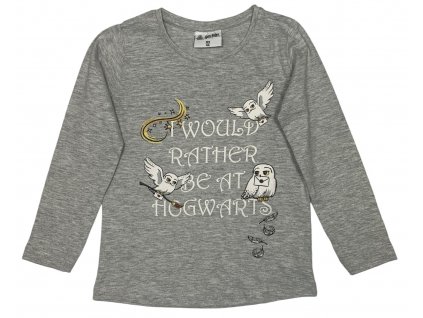 Dievčenské tričko s dlhým rukávom - Harry Potter Hedwiga sivé