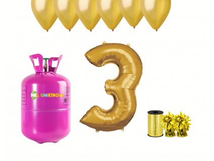 Hélium párty set na 3. narodeniny so zlatými balónmi
