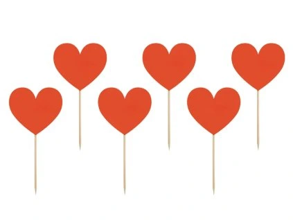 Ozdoby na cupcakes - Červené srdiečka 6 ks