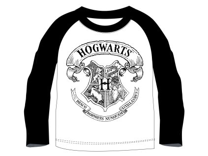 Chlapčenské tričko s dlhým rukávom - Hogwarts, bielo-čierne