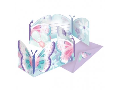 Pozvánky s obálkou fialové - Motýľ 8 ks