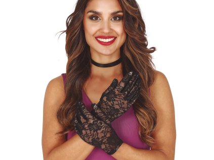 Čierne čipkované rukavice 22 cm