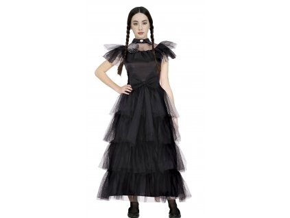Dievčenský kostým - Wednesday čierne šaty 14 - 16 rokov