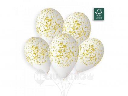 Balón biely - Mramor zlatý 33 cm 50 ks