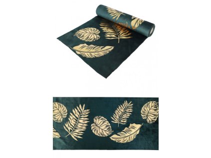 velvet table runner with golden leaves 28cm x 3m