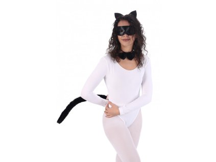 kit black cat 4 pieces headband mask bow tail one size