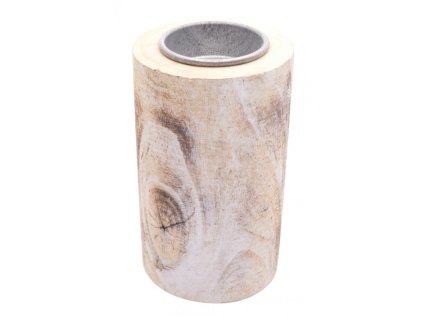 bleached wooden trunk candleholder dia 7 5cm x 12cm