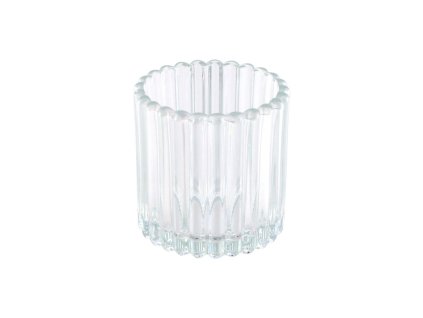 clear striped glass candle holder dia 7cm x 6 5cm