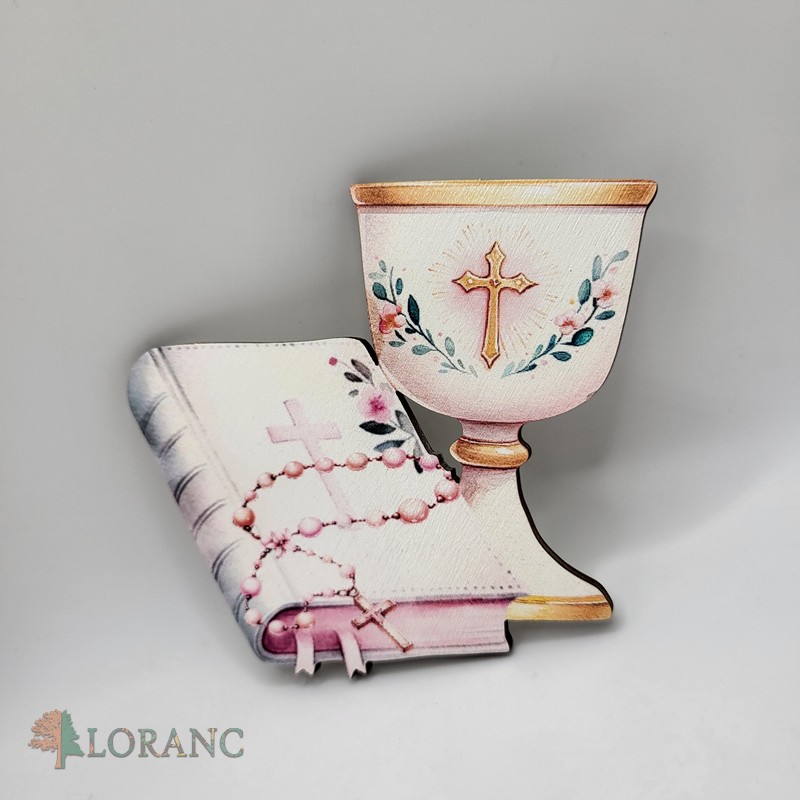 Magnetka na tortu - Kalich a biblia ružová