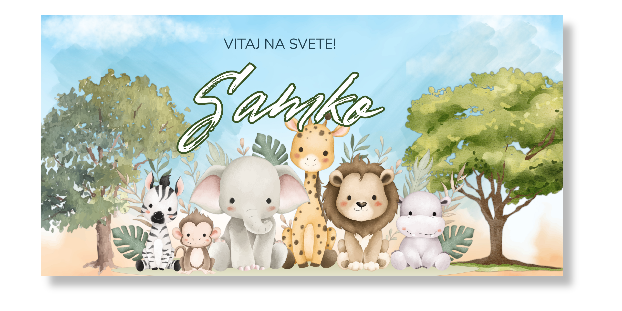 Personal Banner na privítanie bábätka - Safari Rozmer banner: 130 x 260 cm