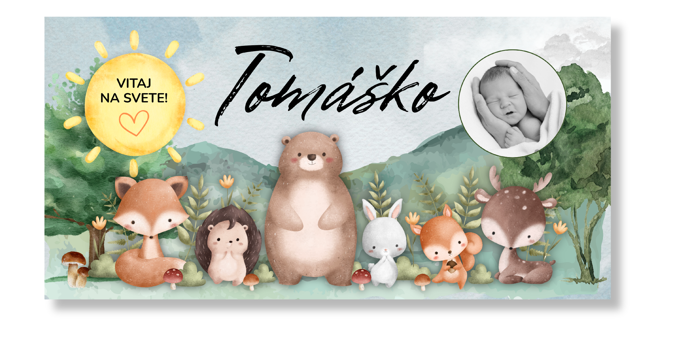 Personal Banner na privítanie bábätka -Zvieratká v lese Rozmer banner: 130 x 260 cm