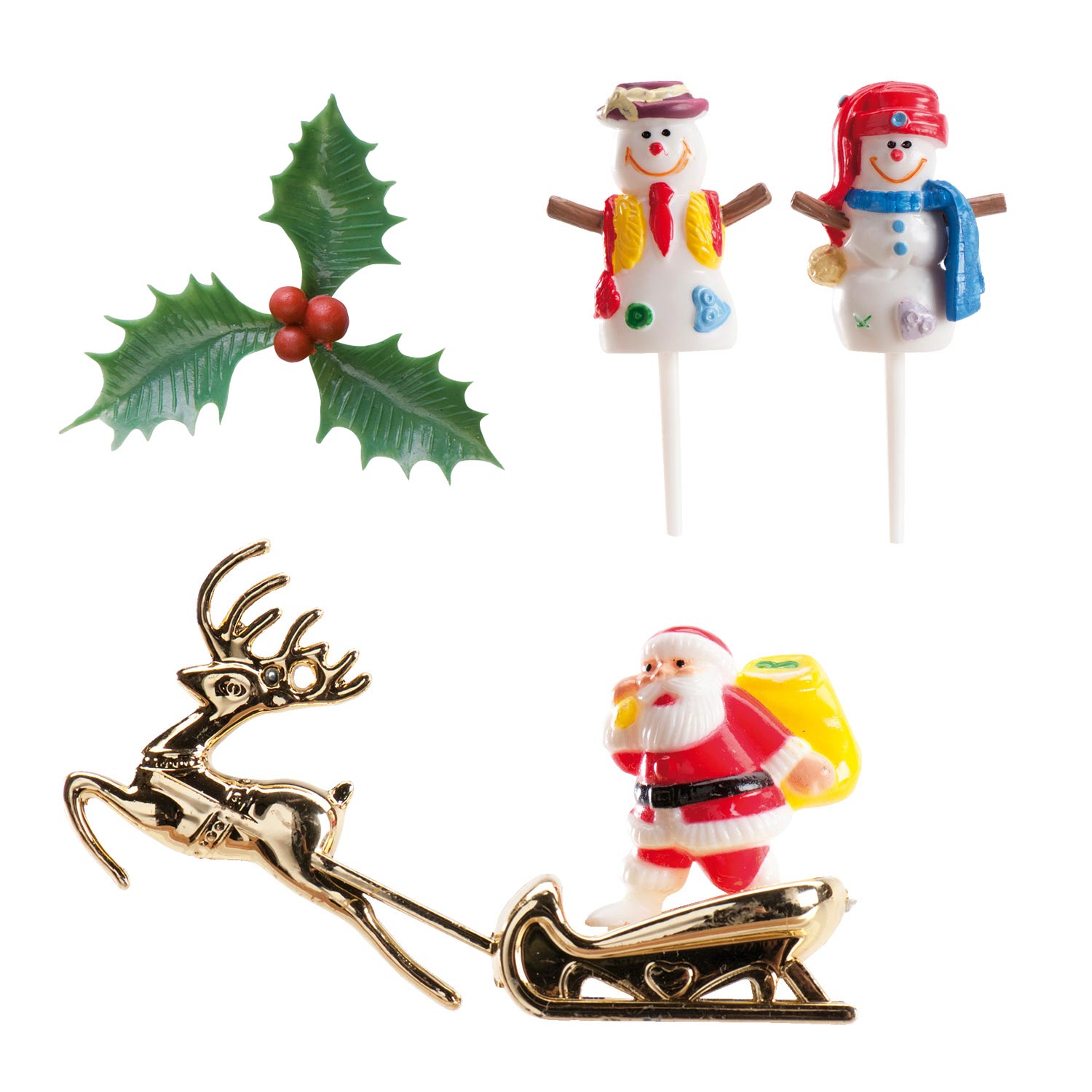 Vianočný set dekorácií na tortu – Santa Claus a snehuliaci