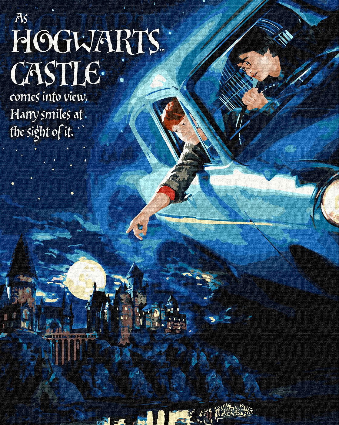 E-shop Maľovanie podľa čísel - Harry Potter: Let autom (metalické farby) 40 x 50 cm