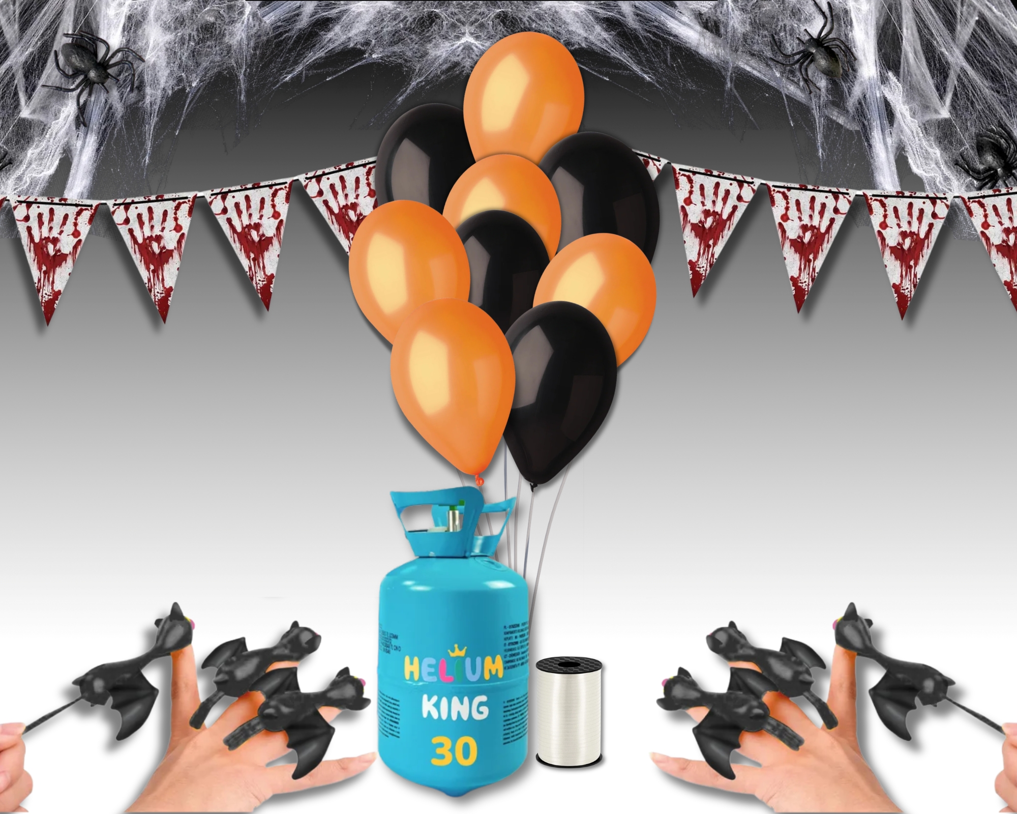 Set - Halloween Helium Party 30  Balóny • hélium • stuha • pavúky • netopier • banner • pavučina