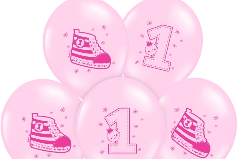 PartyDeco Balónik Teniska 1. narodeniny pastelový ružový